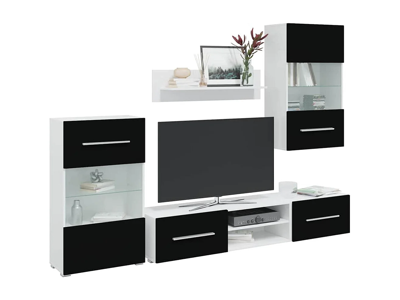 Muebles para TV 5 piezas con iluminación LED negra mate