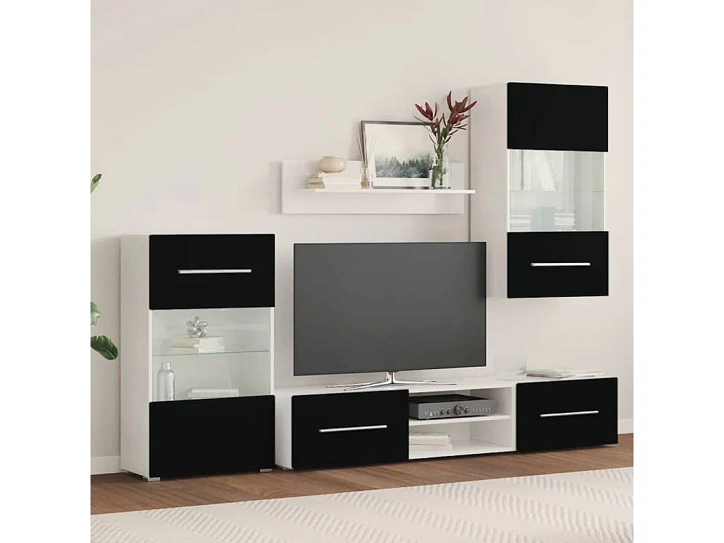 Muebles para TV 5 piezas con iluminación LED negra mate