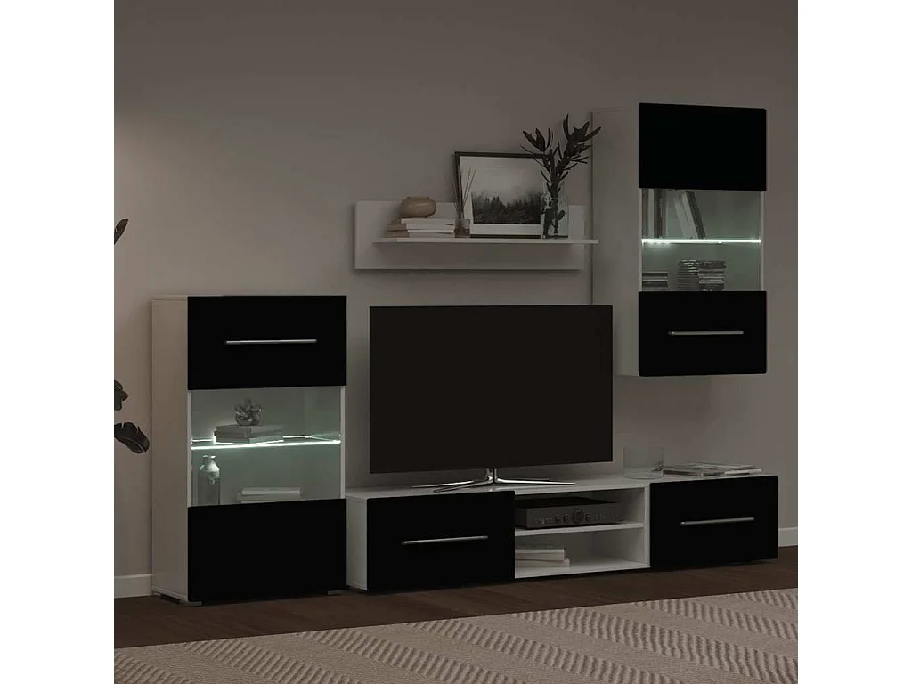 Muebles para TV 5 piezas con iluminación LED negra mate