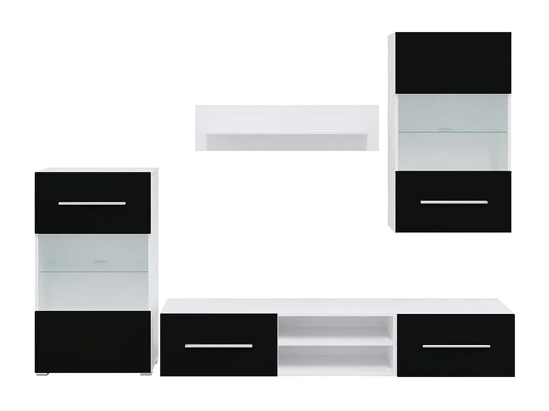 Muebles para TV 5 piezas con iluminación LED negra mate