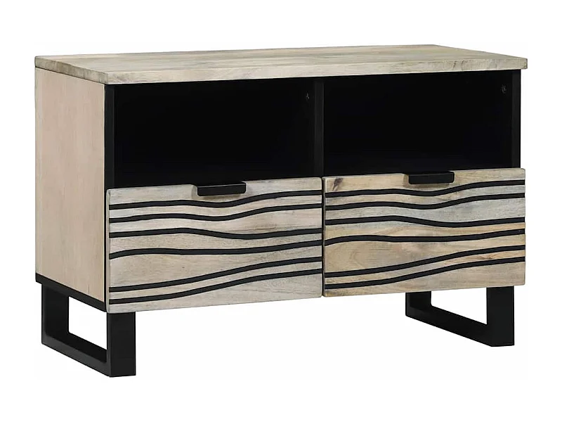 Meuble TV Blanc 70 x 33 x 46 cm bois de manguier massif