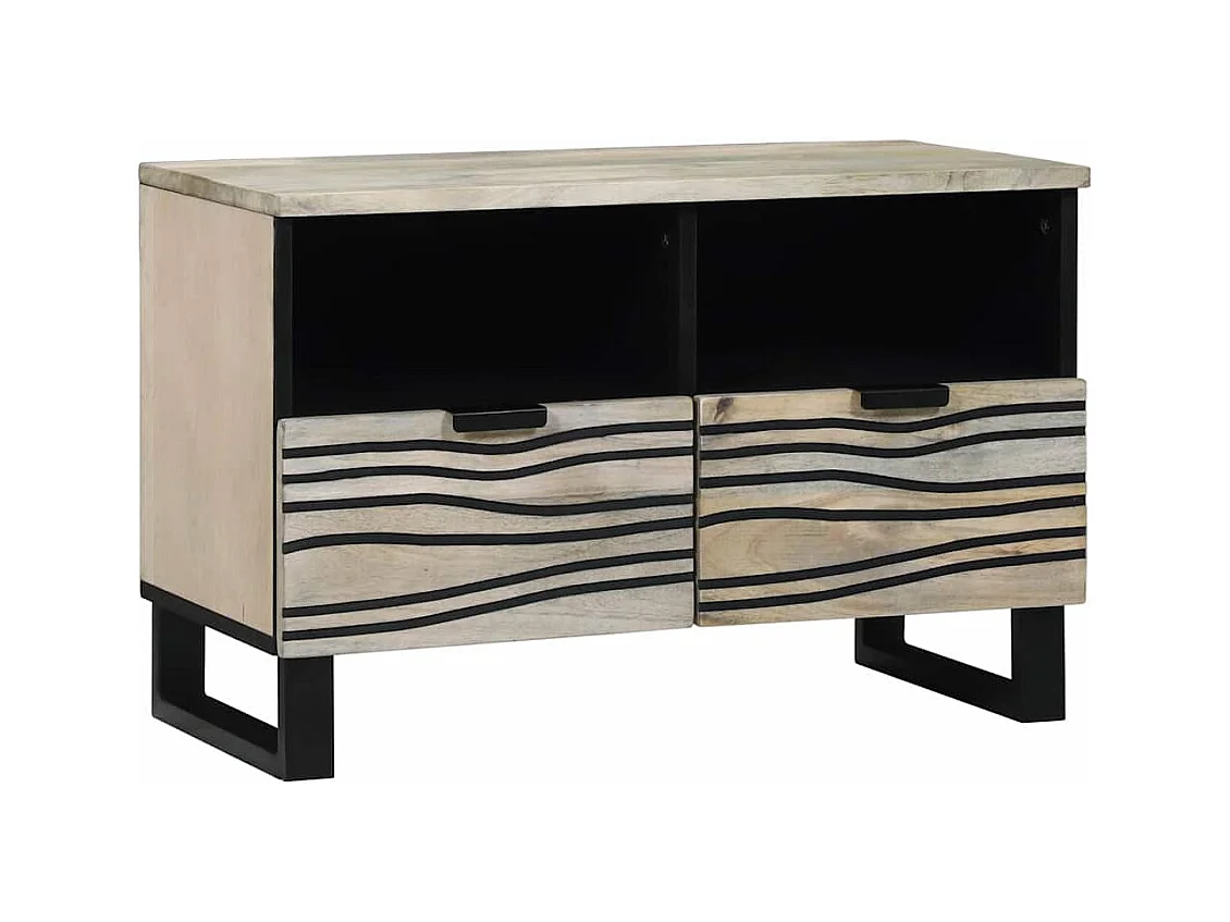 Meuble TV Blanc 70 x 33 x 46 cm bois de manguier massif
