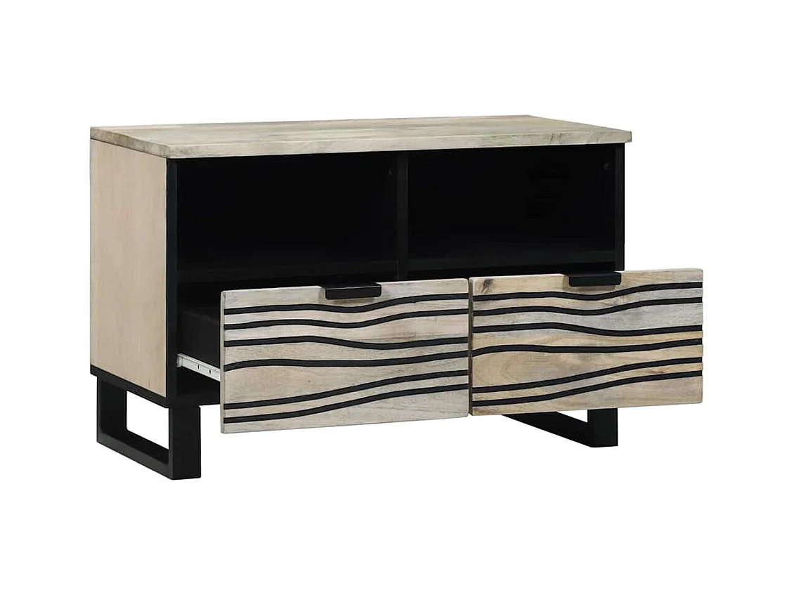 Meuble TV Blanc 70 x 33 x 46 cm bois de manguier massif