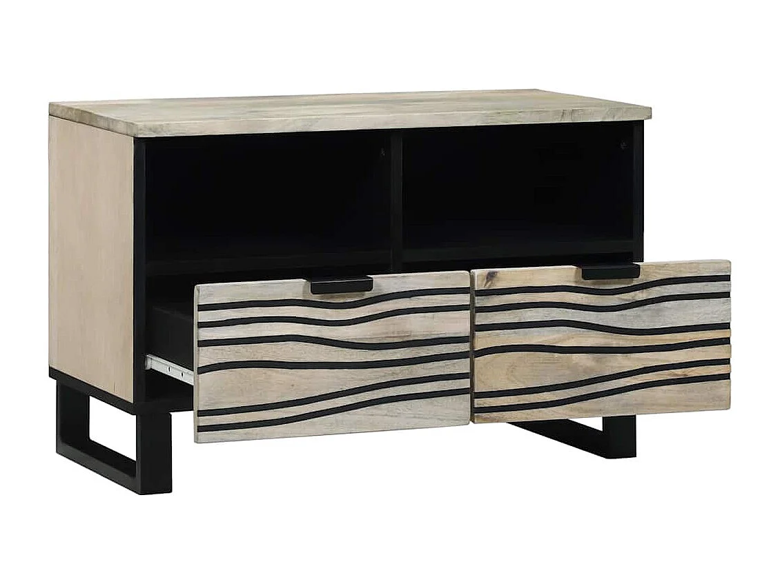 Meuble TV Blanc 70 x 33 x 46 cm bois de manguier massif