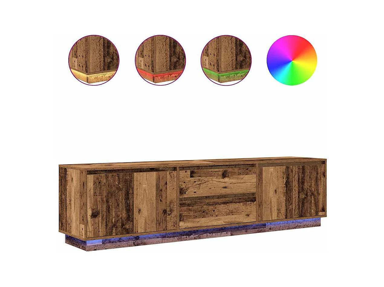 Meuble TV avec éclairage LED vieux bois 193,5x41x50 cm