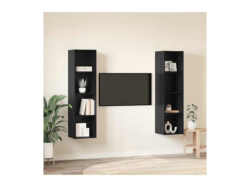 Meuble TV 2 pièces Noir 37 x 37 x 142.5 cm Bois d'ingénierie