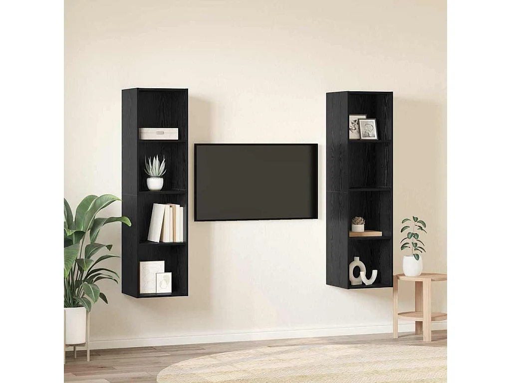 Meuble TV 2 pièces Noir 37 x 37 x 142.5 cm Bois d'ingénierie
