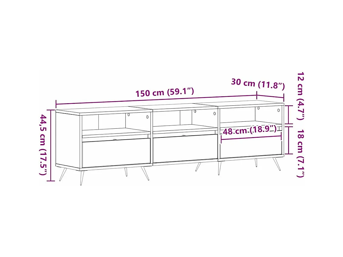Meuble TV chêne artisanal 150 x 30 x 44.5 cm Bois d'ingénierie