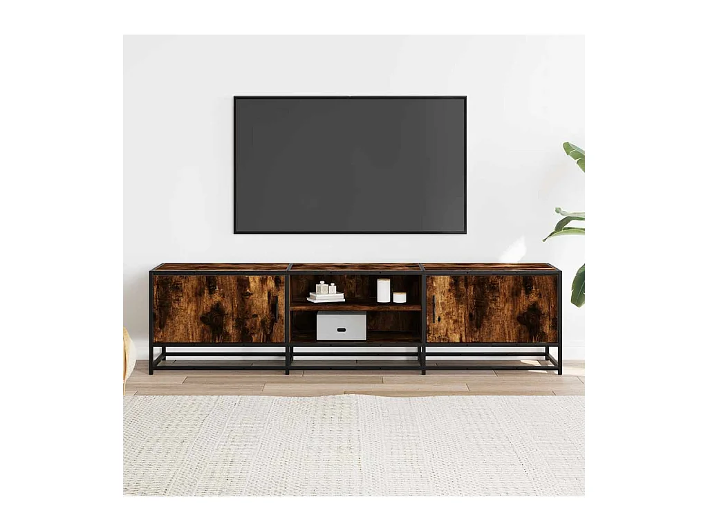 Meuble TV chêne fumé 160x35x41 cm bois d'ingénierie et métal