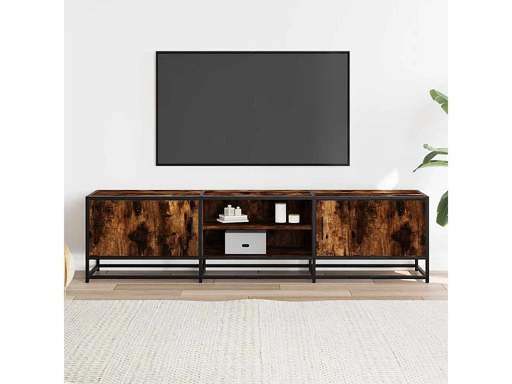 Meuble TV chêne fumé 160x35x41 cm bois d'ingénierie et métal