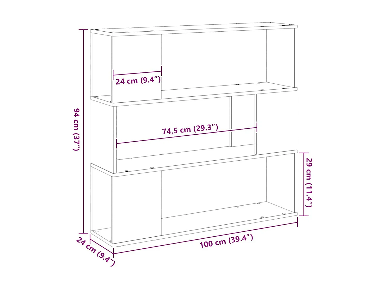 Meuble TV Noir 100 x 24 x 94 cm
