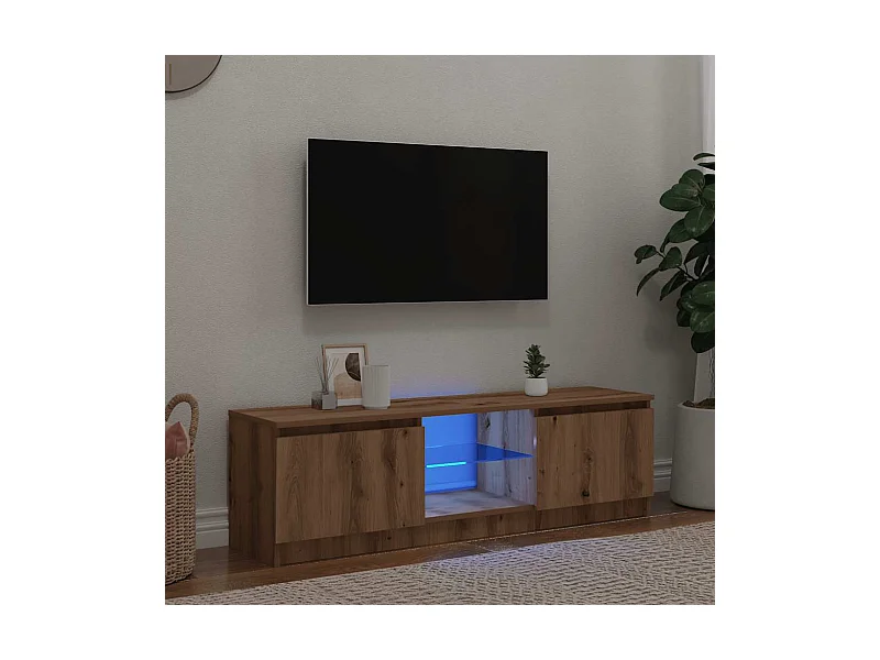 Meuble TV avec lumières LED chêne artisanal bois d'ingénierie