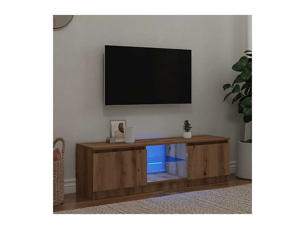 Meuble TV avec lumières LED chêne artisanal bois d'ingénierie