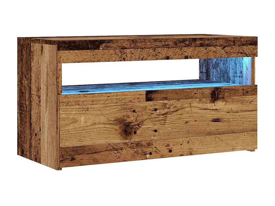 Meuble TV avec lumières LED vieux bois bois d'ingénierie