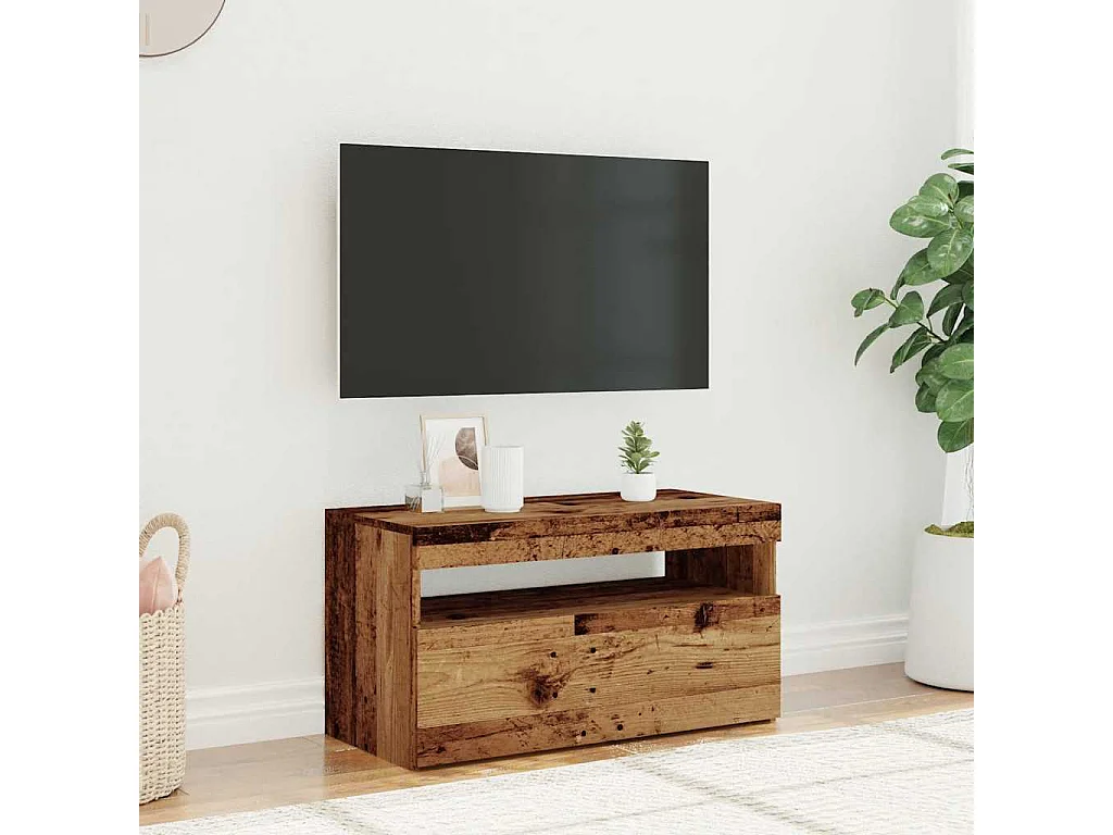 Meuble TV avec lumières LED vieux bois bois d'ingénierie