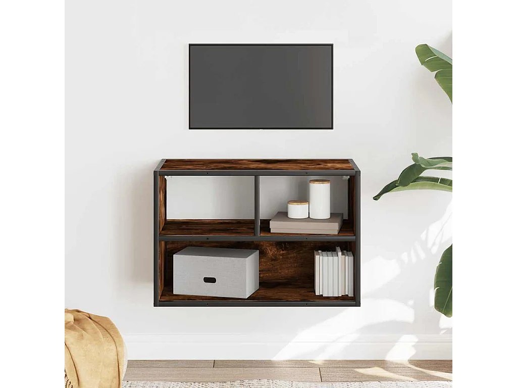 Meuble TV chêne fumé 60x31x39,5 cm bois d'ingénierie et métal