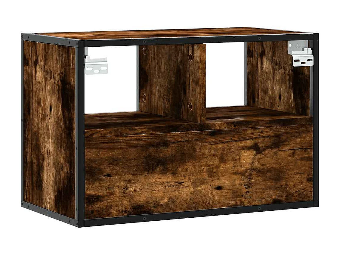 Meuble TV chêne fumé 60x31x39,5 cm bois d'ingénierie et métal