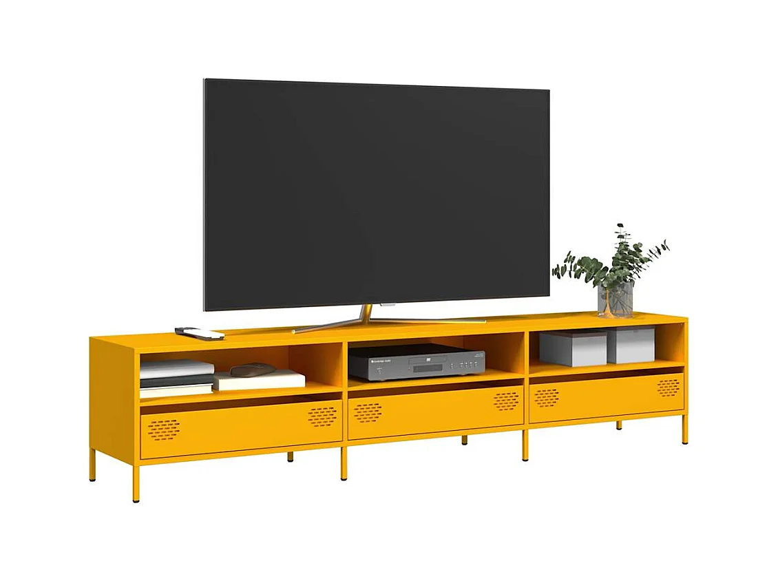 Mueble TV acero laminado en frío amarillo mostaza 202x39x43,5cm