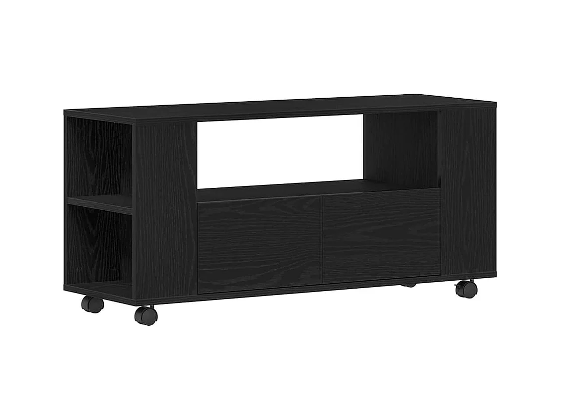 Meuble TV avec roulettes chêne noir bois d'ingénierie