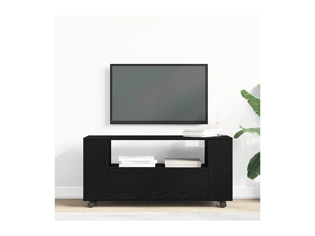 Meuble TV avec roulettes chêne noir bois d'ingénierie