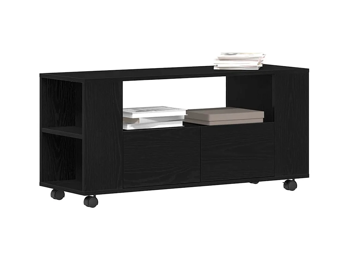 Meuble TV avec roulettes chêne noir bois d'ingénierie