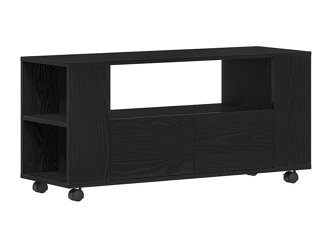 Meuble TV avec roulettes chêne noir bois d'ingénierie