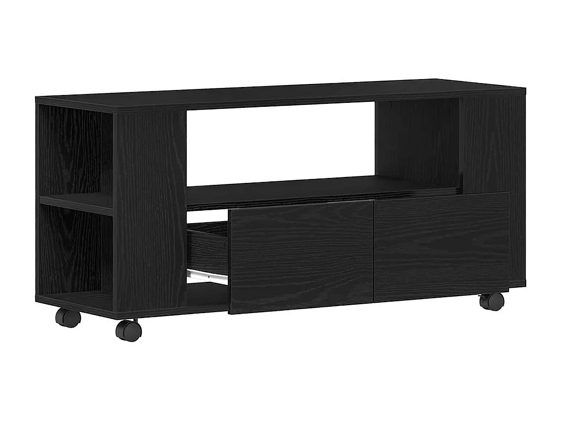 Meuble TV avec roulettes chêne noir bois d'ingénierie