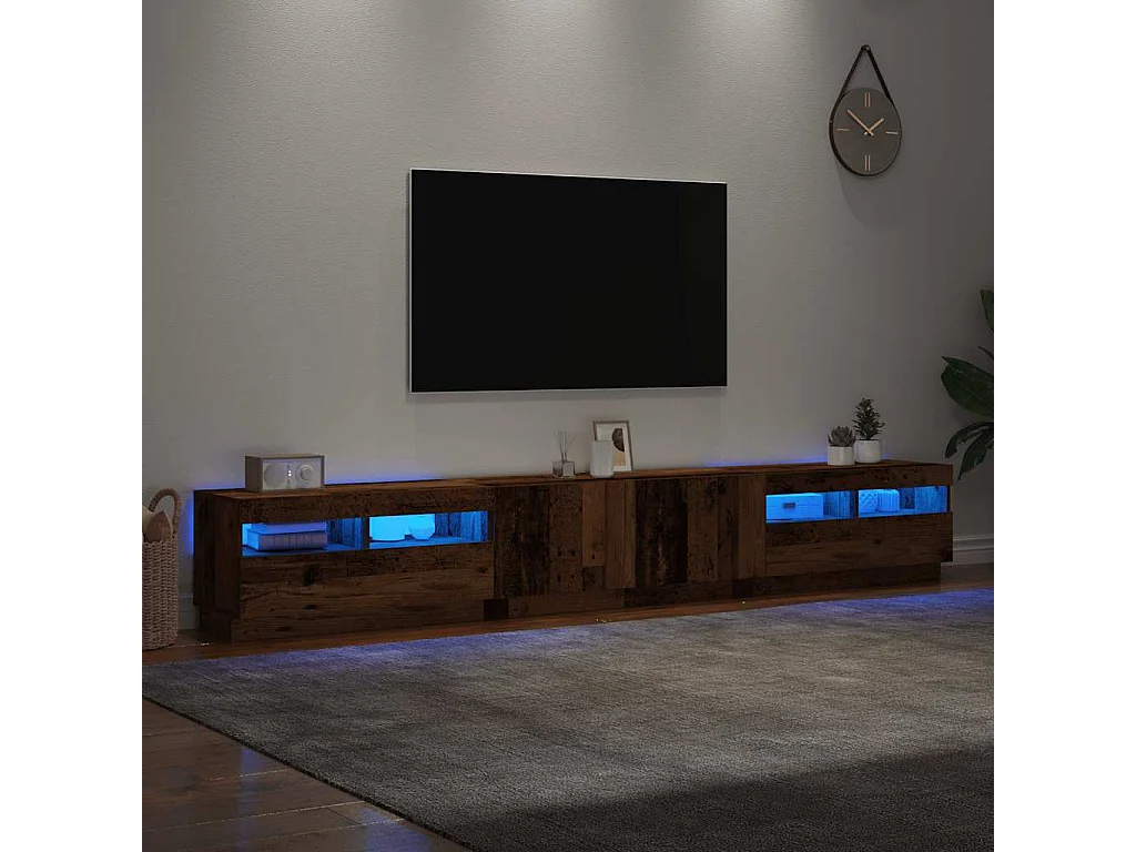 Meuble TV avec lumières LED vieux bois bois d'ingénierie