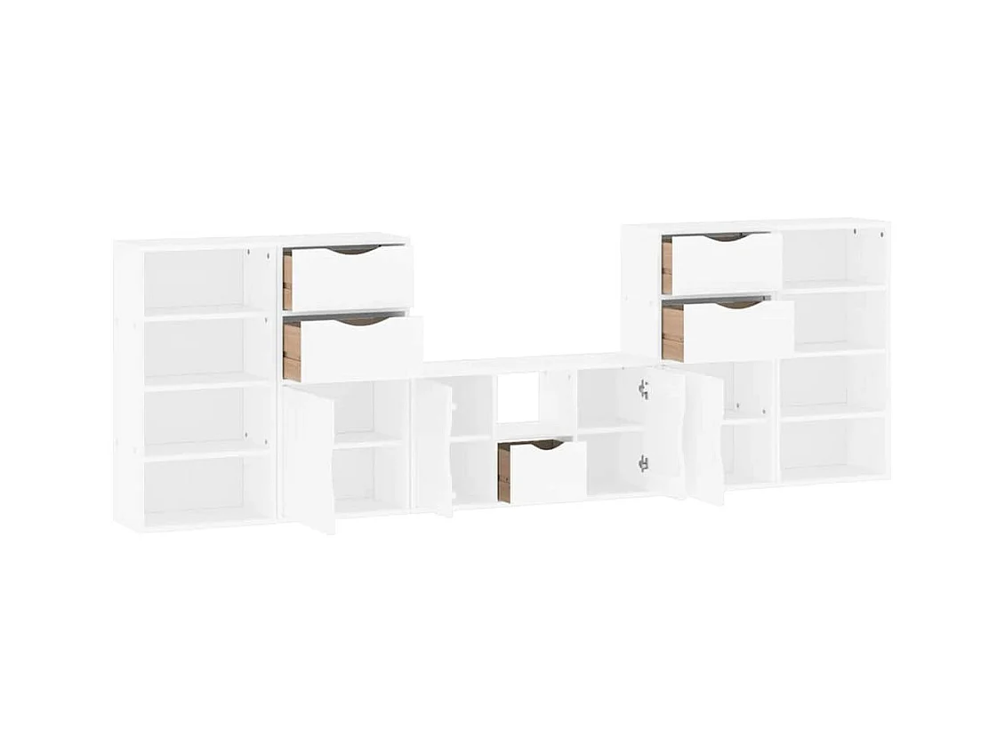 Meubles TV 5 pièces avec rangement ODDA blanc bois de pin massif