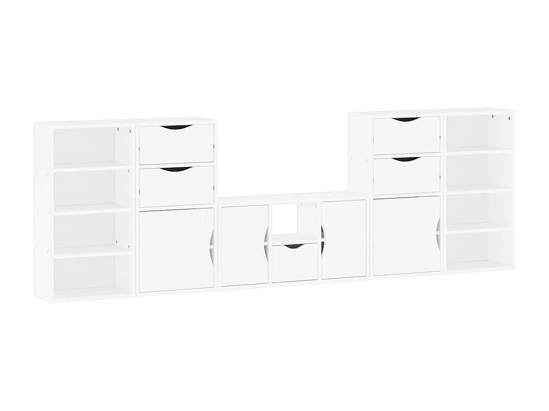 Meubles TV 5 pièces avec rangement ODDA blanc bois de pin massif