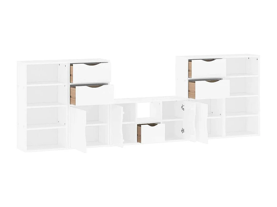 Meubles TV 5 pièces avec rangement ODDA blanc bois de pin massif