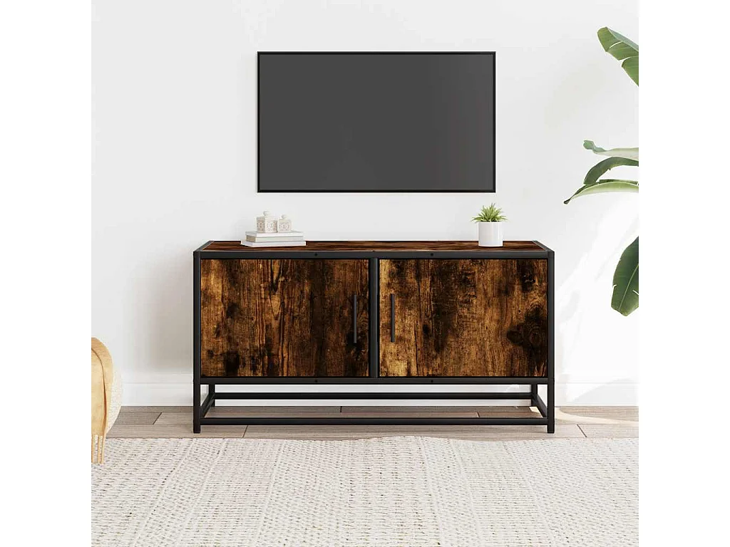 Mueble TV metal y madera ingeniería roble humo 80x34,5x40 cm