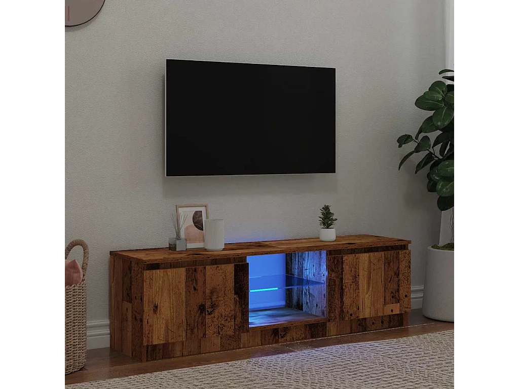 Meuble TV avec lumières LED vieux bois bois d'ingénierie
