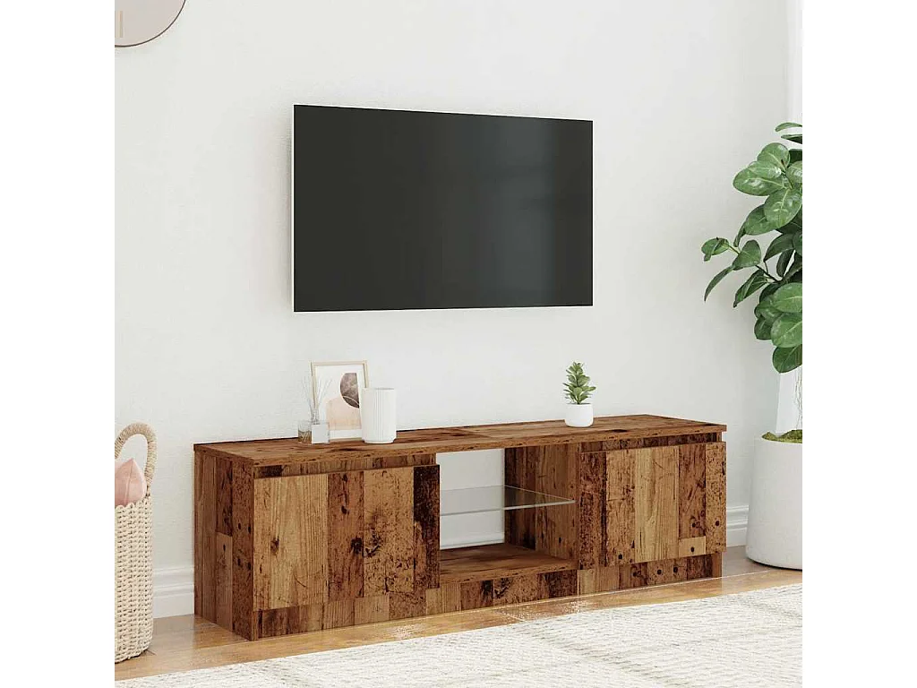 Meuble TV avec lumières LED vieux bois bois d'ingénierie