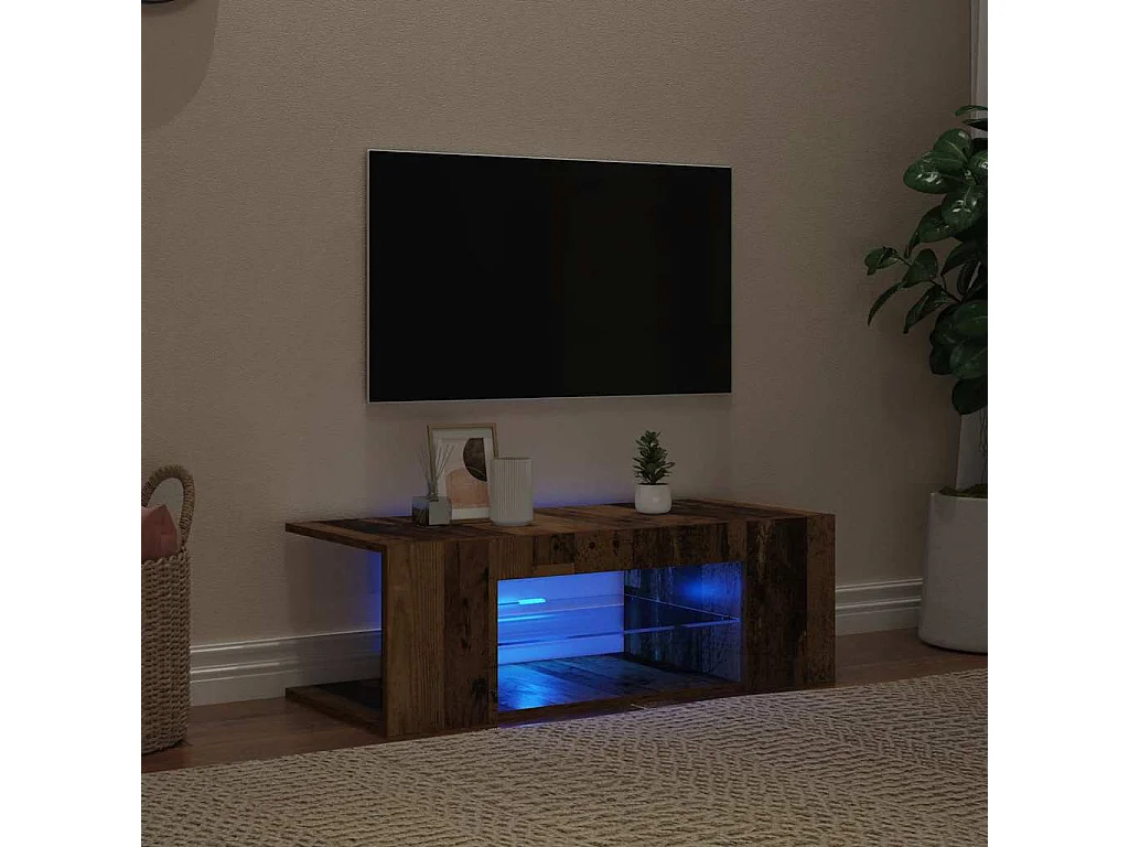 Móvel de TV com luzes LED derivados de madeira madeira velha