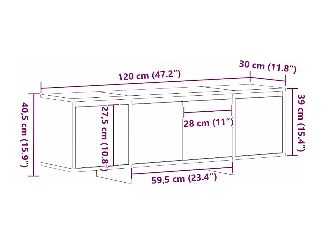 Meuble TV Noir 120 x 30 x 40.5 cm Bois d'ingénierie
