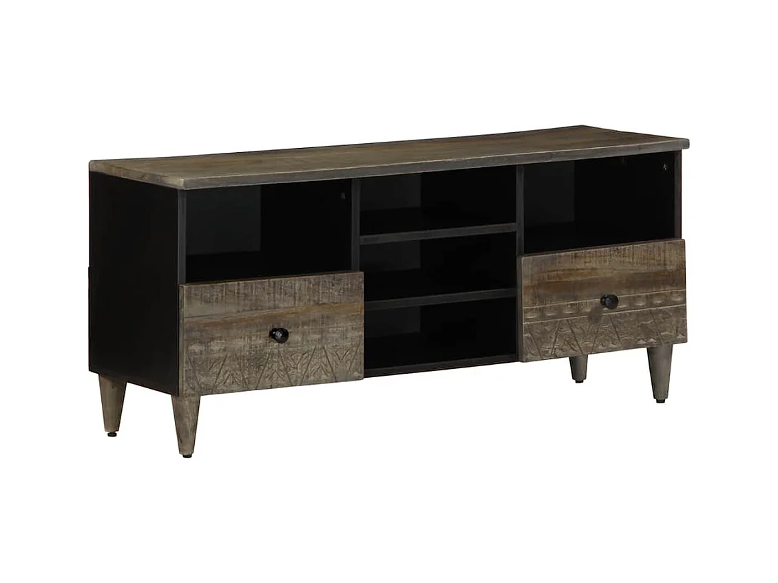 Meuble TV noir 100x33x46 cm bois massif de manguier