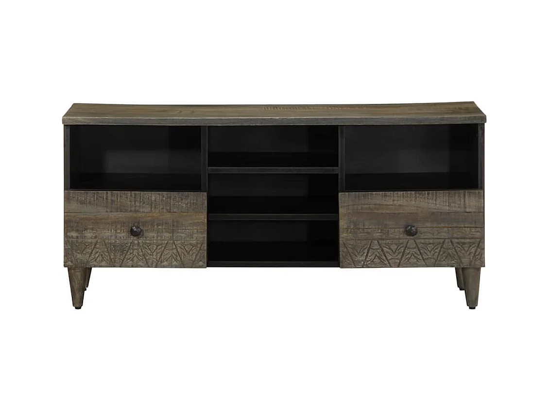 Meuble TV noir 100x33x46 cm bois massif de manguier