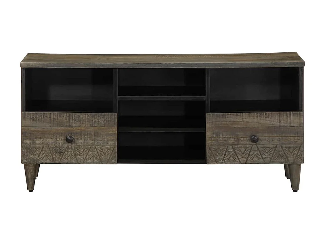 Meuble TV noir 100x33x46 cm bois massif de manguier