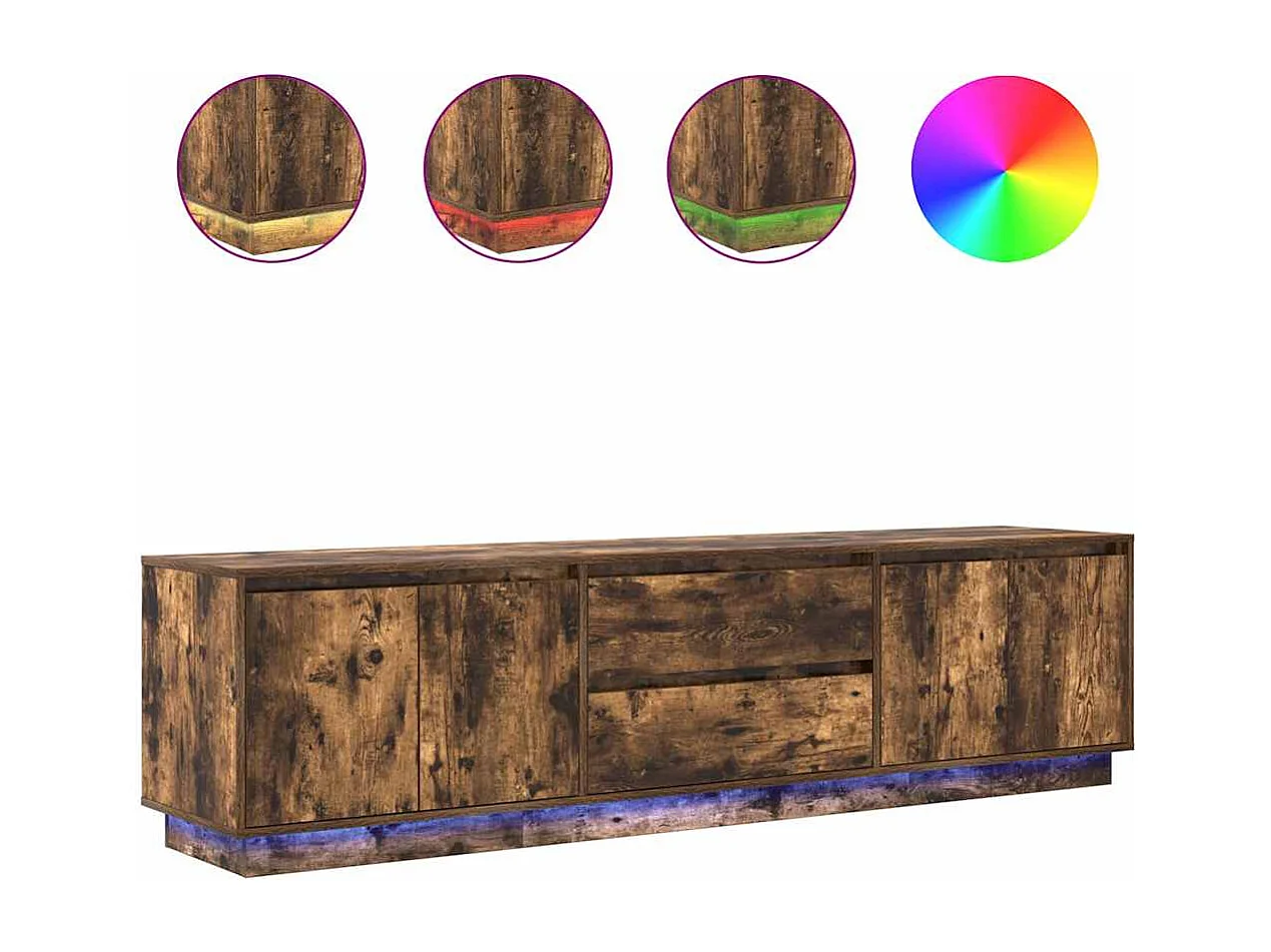 Meuble TV avec lumières LED chêne fumé 193,5x41x50 cm