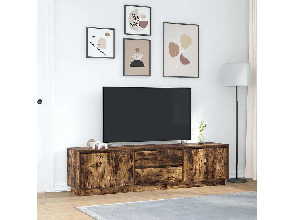 Meuble TV avec lumières LED chêne fumé 193,5x41x50 cm