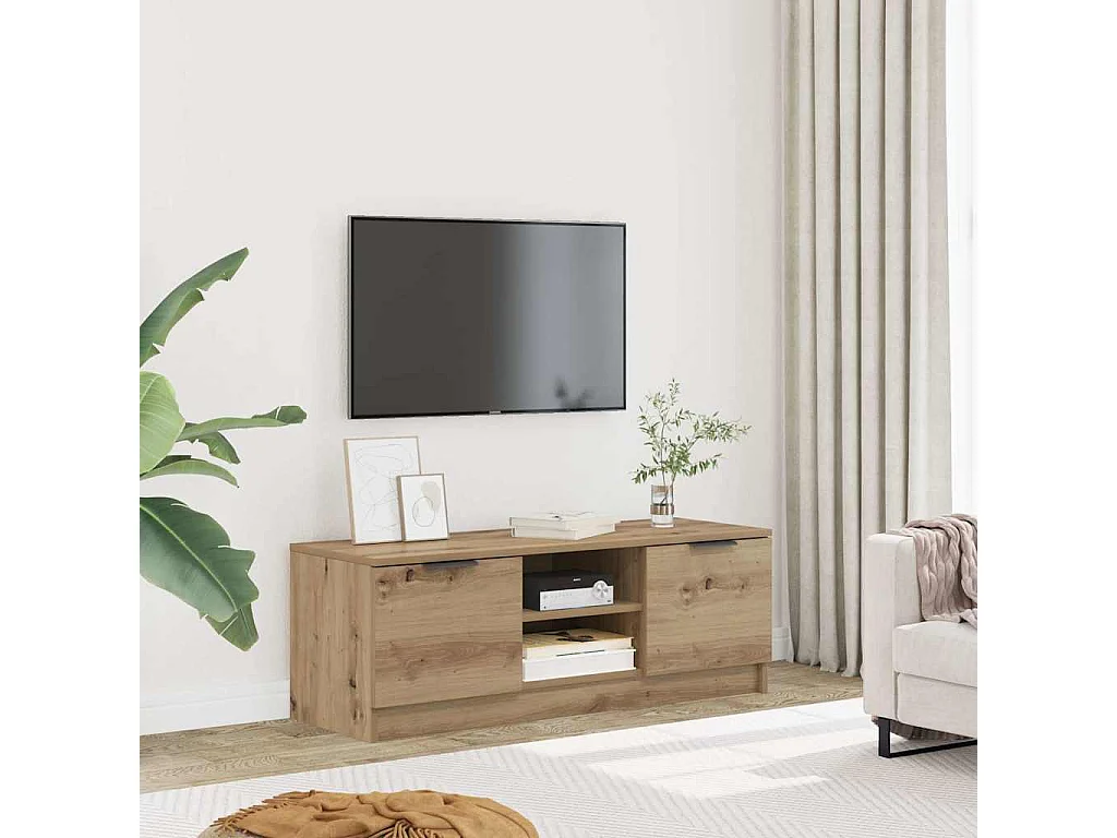 Meuble TV chêne artisanal 102x35x36,5 cm bois d'ingénierie
