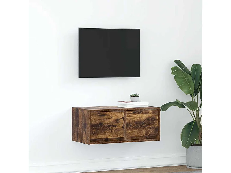 Meuble TV chêne fumé 60x31x25,5 cm bois d'ingénierie