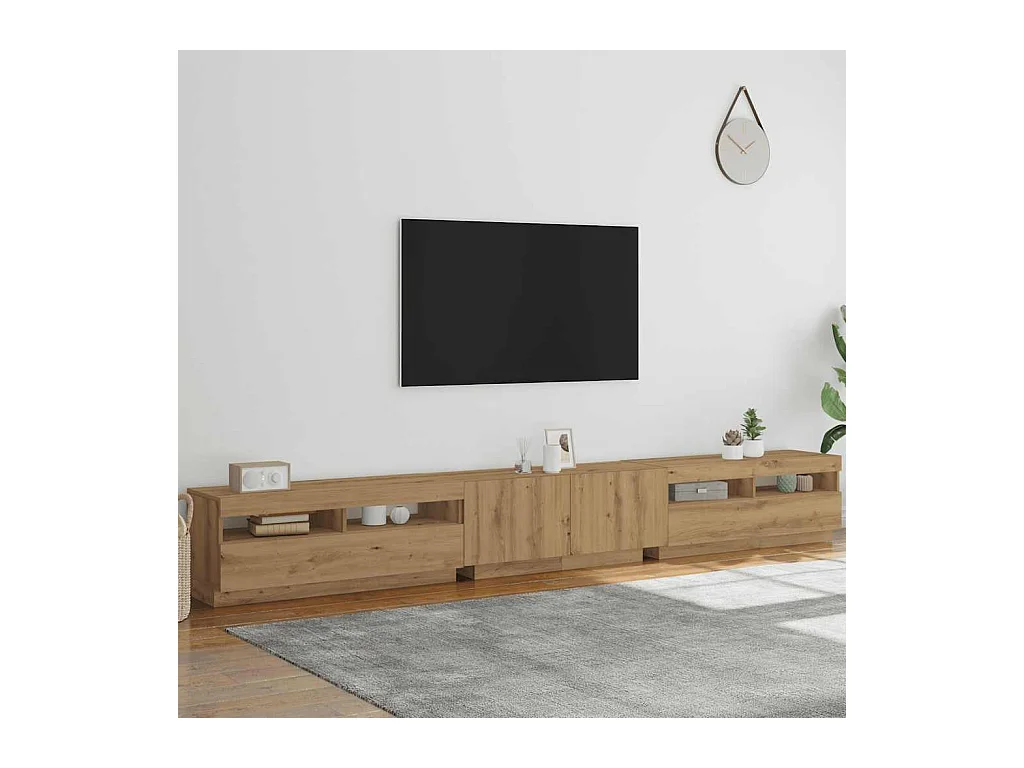 Meuble TV avec lumières LED chêne artisanal bois d'ingénierie