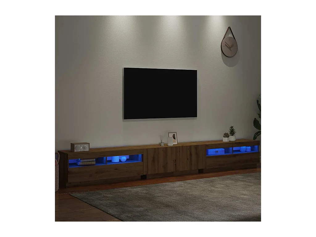 Meuble TV avec lumières LED chêne artisanal bois d'ingénierie