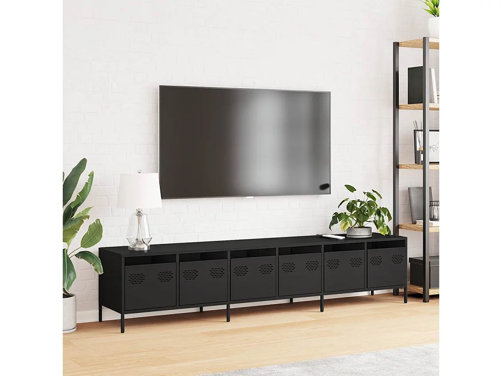Tv-meubel 202x39x43,5 cm koudgewalst staal zwart