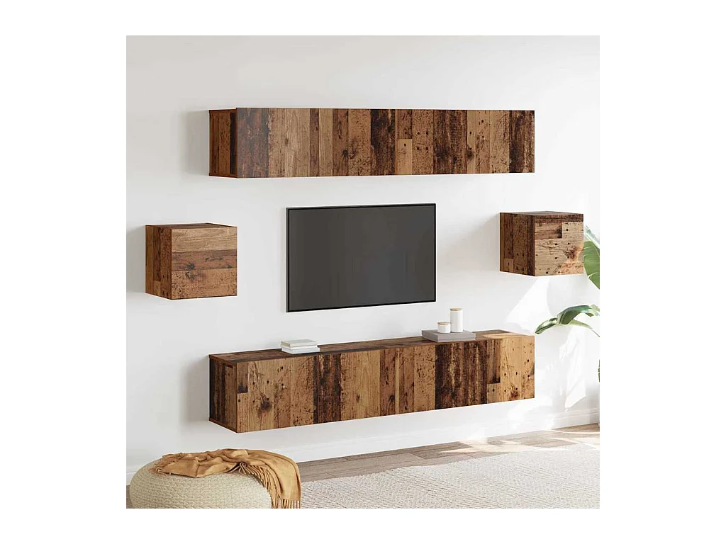 Set de meuble TV 6 pièces Bois ancien Bois reconstitué