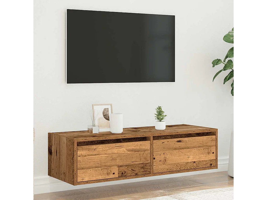 Meuble TV avec lumières LED vieux bois 100X35,5x25 cm