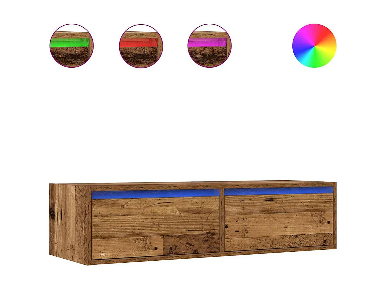 Meuble TV avec lumières LED vieux bois 100X35,5x25 cm