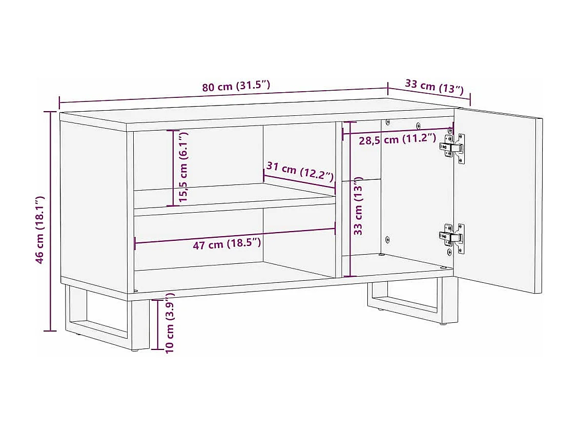 Meuble TV Marron 80 x 33 x 46 cm bois de manguier massif